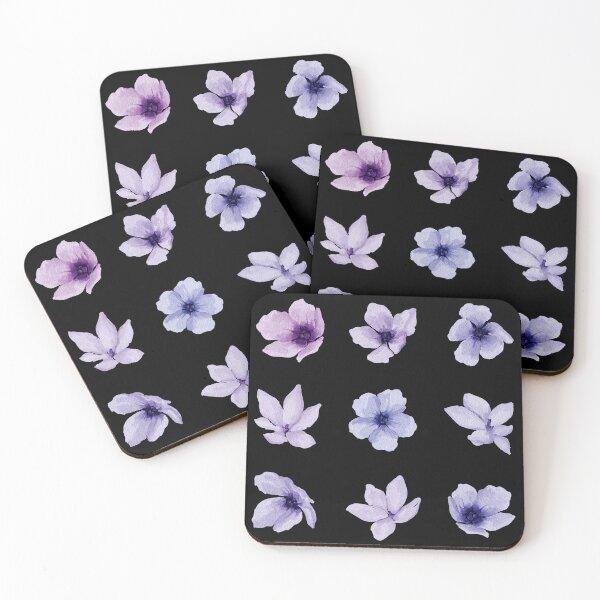 Item preview, Little Blue Violet Watercolor Flowers on Black designed and sold by Pavnud.