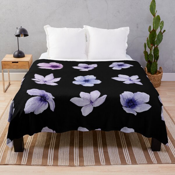 Item preview, Little Blue Violet Watercolor Flowers on Black designed and sold by Pavnud.