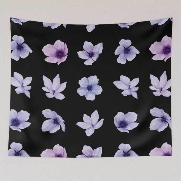 Item preview, Little Blue Violet Watercolor Flowers on Black designed and sold by Pavnud.