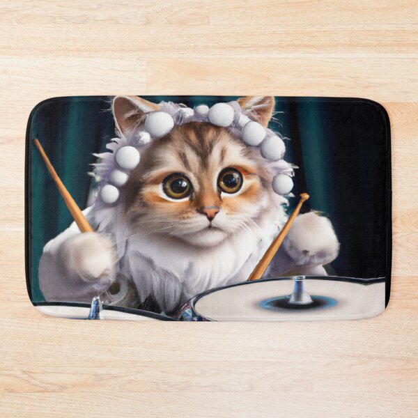 Item preview, White cat drummer designed and sold by Artbellachi.