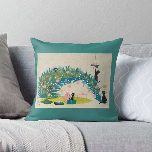 Holiday Catnip Fiasco Throw Pillow