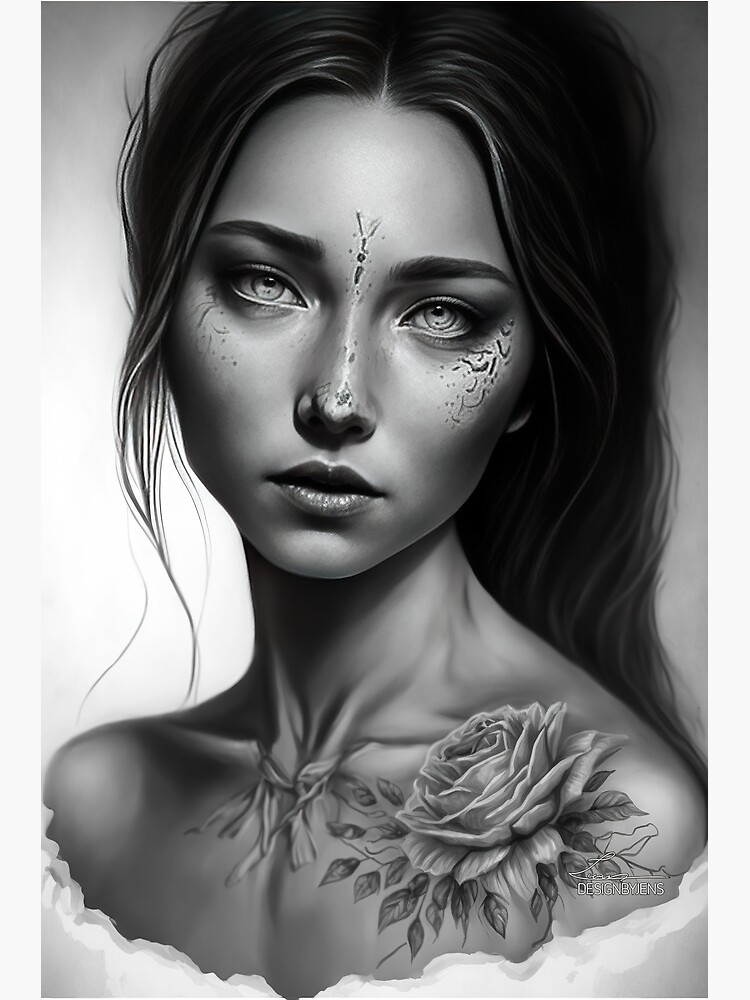 Free Photo Prompt | Medusa Realistic Black White Portrait Tattoo