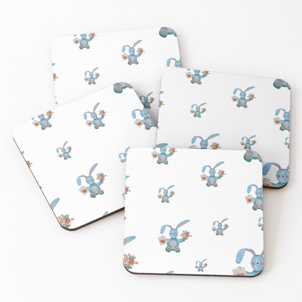 Artikelvorschau, Rabbit blue flower bouquet flat pattern watercolor entworfen und verkauft von Yana Mustafina | Boho Soulful Designs.