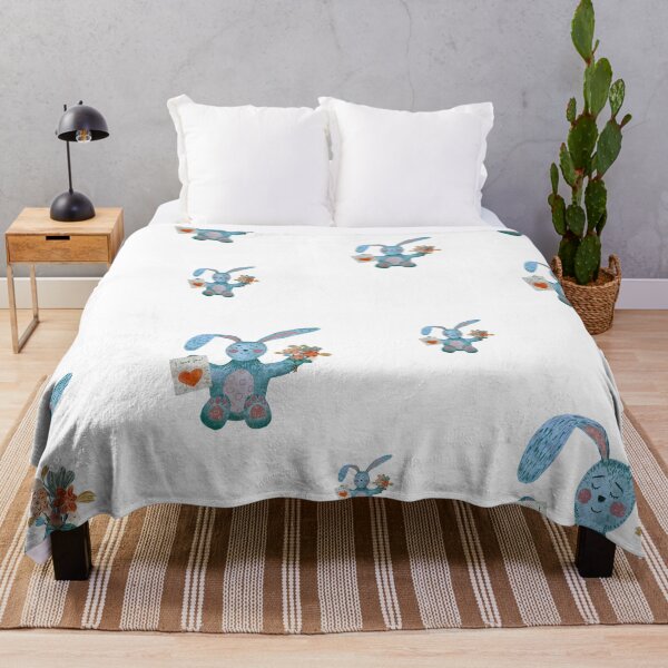 Item preview, Rabbit blue flower bouquet flat pattern watercolor designed and sold by Yana Mustafina | Boho Soulful Designs.