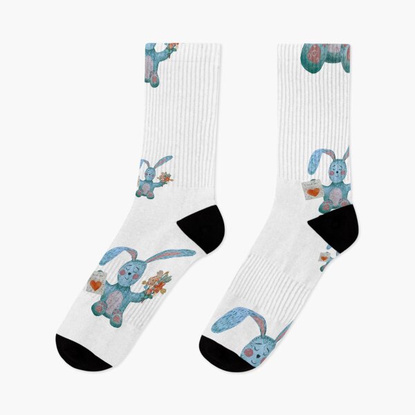 Item preview, Rabbit blue flower bouquet flat pattern watercolor designed and sold by Yana Mustafina | Boho Soulful Designs.