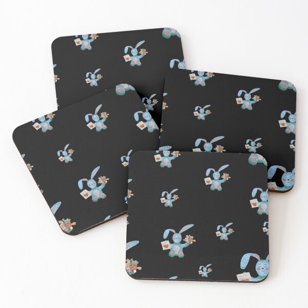 Item preview, Rabbit blue flower bouquet flat pattern watercolor black designed and sold by Yana Mustafina | Boho Soulful Designs.