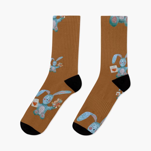 Item preview, Rabbit blue flower bouquet flat pattern watercolor brown designed and sold by Yana Mustafina | Boho Soulful Designs.