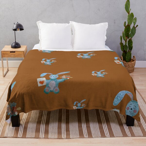 Item preview, Rabbit blue flower bouquet flat pattern watercolor brown designed and sold by Yana Mustafina | Boho Soulful Designs.