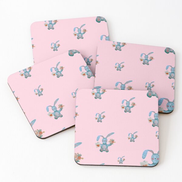 Aperçu de l'œuvre Rabbit blue flower bouquet flat pattern watercolor pink créée et vendue par Yana Mustafina | Boho Soulful Designs.