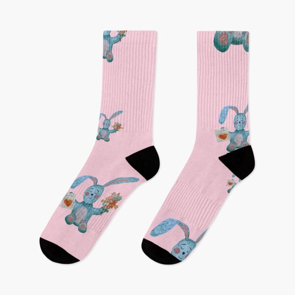 Item preview, Rabbit blue flower bouquet flat pattern watercolor pink designed and sold by Yana Mustafina | Boho Soulful Designs.