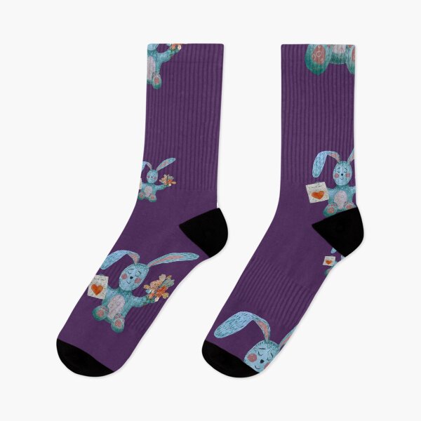 Item preview, Rabbit blue flower bouquet flat pattern watercolor violet designed and sold by Yana Mustafina | Boho Soulful Designs.