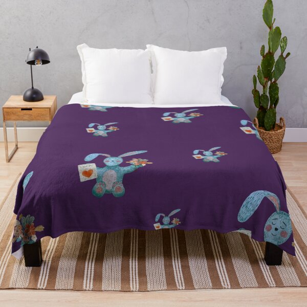 Item preview, Rabbit blue flower bouquet flat pattern watercolor violet designed and sold by Yana Mustafina | Boho Soulful Designs.