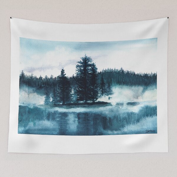 Item preview, Misty lake | Watercolor hand-painted designed and sold by DarinaDrawing.