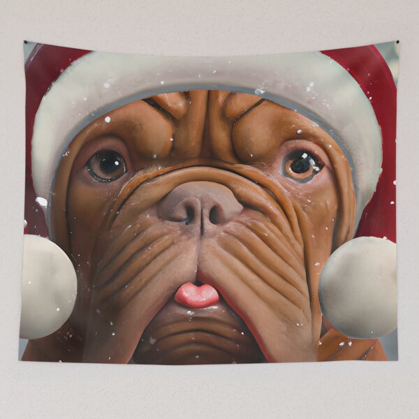 Item preview, Christmas Dogue de Bordeaux Wearing A Santa Hat designed and sold by ZenEverAI.