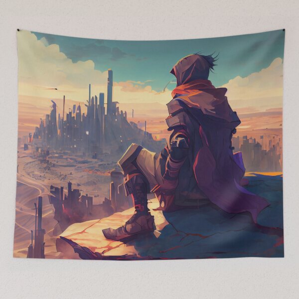 Item preview, Abstract Anime Boy Looking Over a City Digital Painting designed and sold by CodeAndColors.
