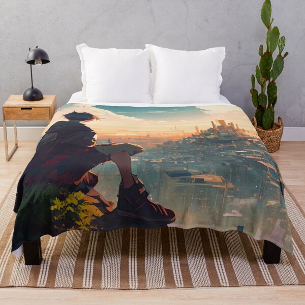 Item preview, Abstract Anime Boy Looking Over a Geometric City Digital Painting designed and sold by CodeAndColors.