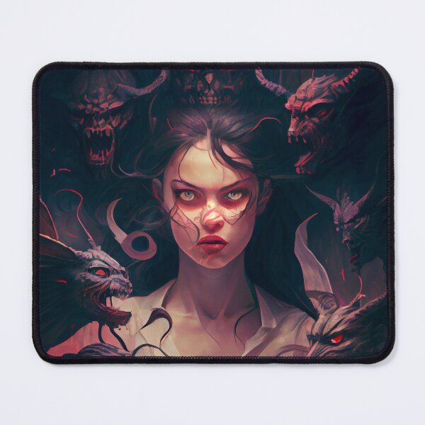 Item preview, Angry Black Hair Beautiful Girl with Devil Digital Painting designed and sold by CodeAndColors.