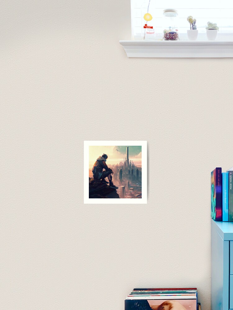 Thumbnail 2 von 3, Kunstdruck, Anime Boy Looking Over a Beautiful Cityscape Digital Painting designt und verkauft von CodeAndColors.
