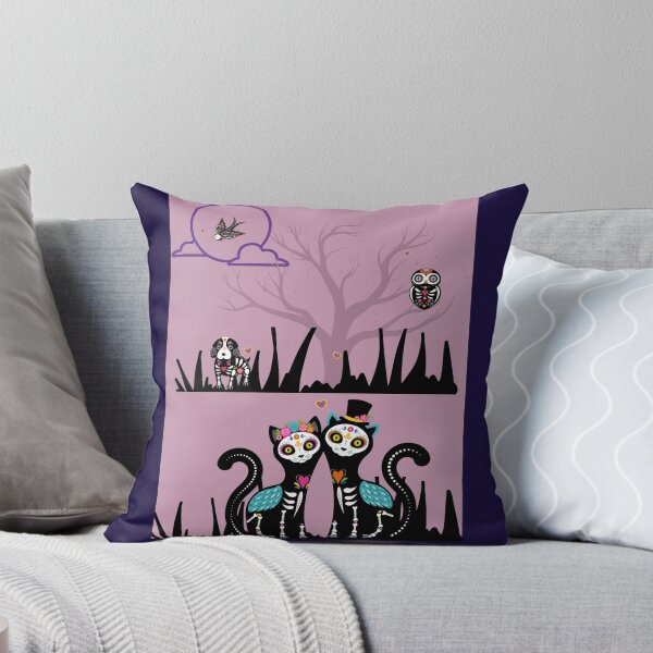 Artikelvorschau,  I Heart Spirit Animals, Sugar Skull Animal Pack, Kawaii Sugar Skulls, Tag der Toten, Katzen, Eulen, Vögel, Hunde, Herzen, Bäume, Nachtrosa, Mitternachtsblau, Lila, entworfen und verkauft von Awearness.