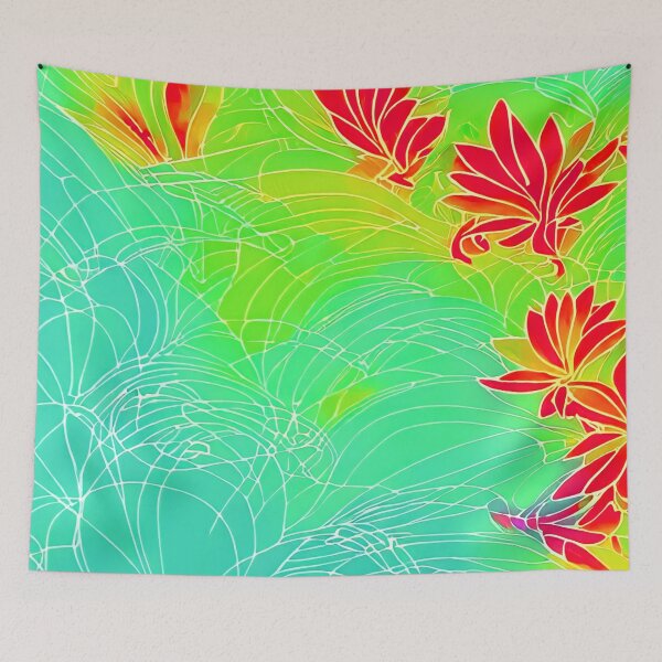Item preview, Red flowers on silk designed and sold by Lamirabelle.