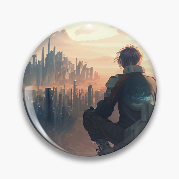 Item preview, Anime Boy Looking Over a Cyberpunk City Digital Painting designed and sold by CodeAndColors.