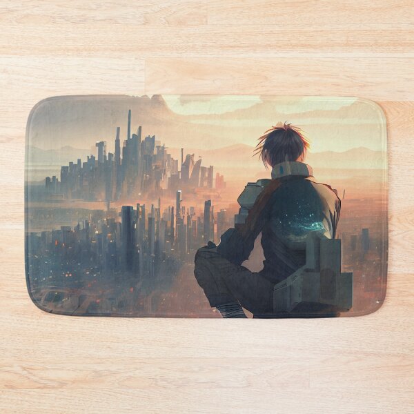 Item preview, Anime Boy Looking Over a Cyberpunk City Digital Painting designed and sold by CodeAndColors.