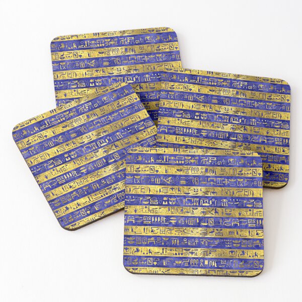 Item preview, Golden Egyptian  hieroglyphs pattern blue designed and sold by k9printart.