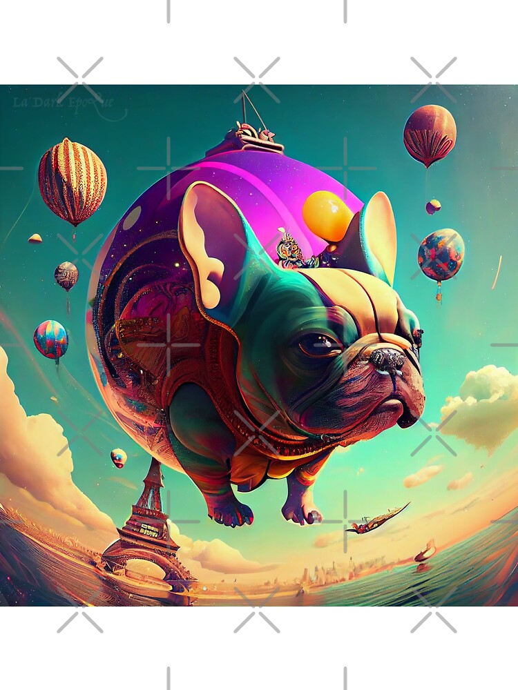 Surreal magic metaphysic French Bouledogue with hot air balloon Kids T Shirt