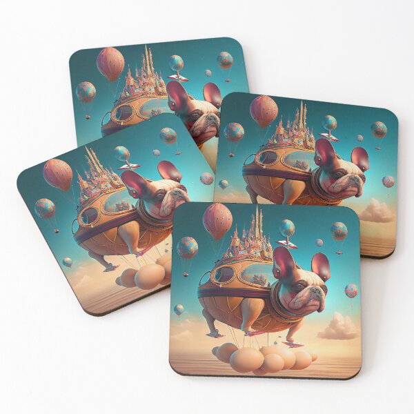 Item preview, Surreal magic metaphysic French Bouledogue with hot air balloon designed and sold by ladarkepoque.