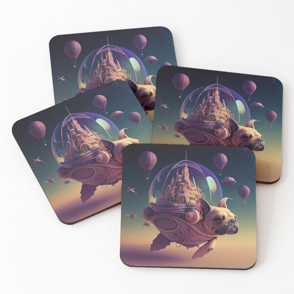 Item preview, Surreal magic metaphysic French Bouledogue with hot air balloon designed and sold by ladarkepoque.