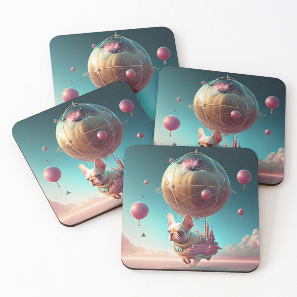 Item preview, Surreal magic metaphysic French Bouledogue with hot air balloon designed and sold by ladarkepoque.