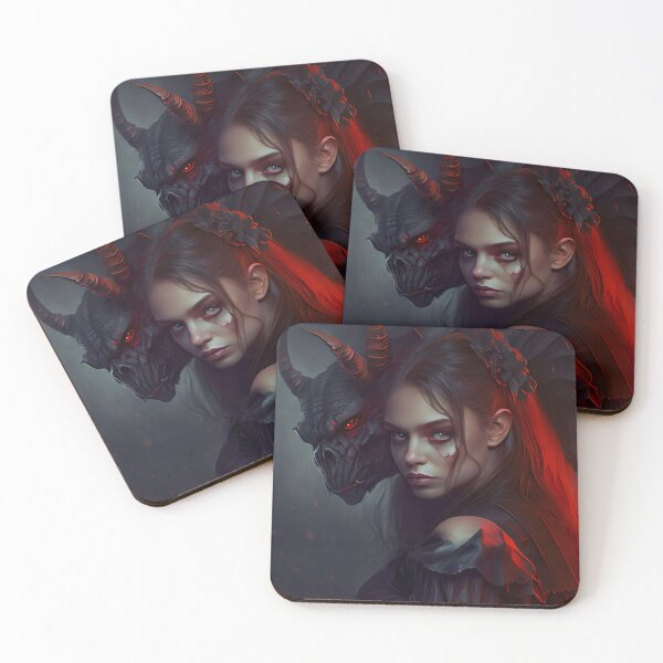 Item preview, Beautiful Evil Girl with Demon Digital Painting designed and sold by CodeAndColors.