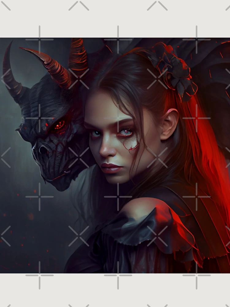 Thumbnail 6 von 6, Premium Oversized Pullover, Beautiful Evil Girl with Demon Digital Painting designt und verkauft von CodeAndColors.