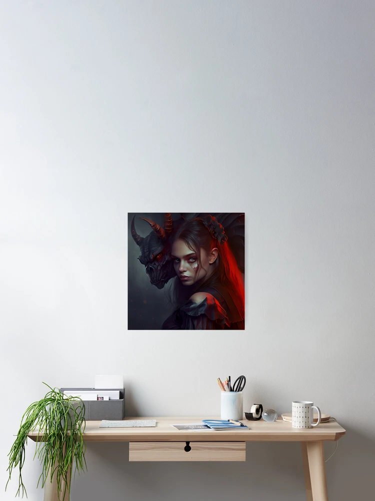 Thumbnail 2 von 3, Poster, Beautiful Evil Girl with Demon Digital Painting designt und verkauft von CodeAndColors.