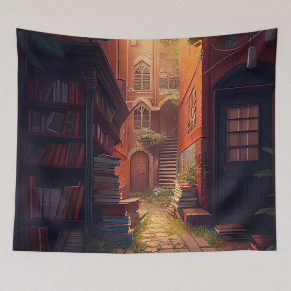 Item preview, Bright Cute Alleyway with Books Digital Painting designed and sold by CodeAndColors.