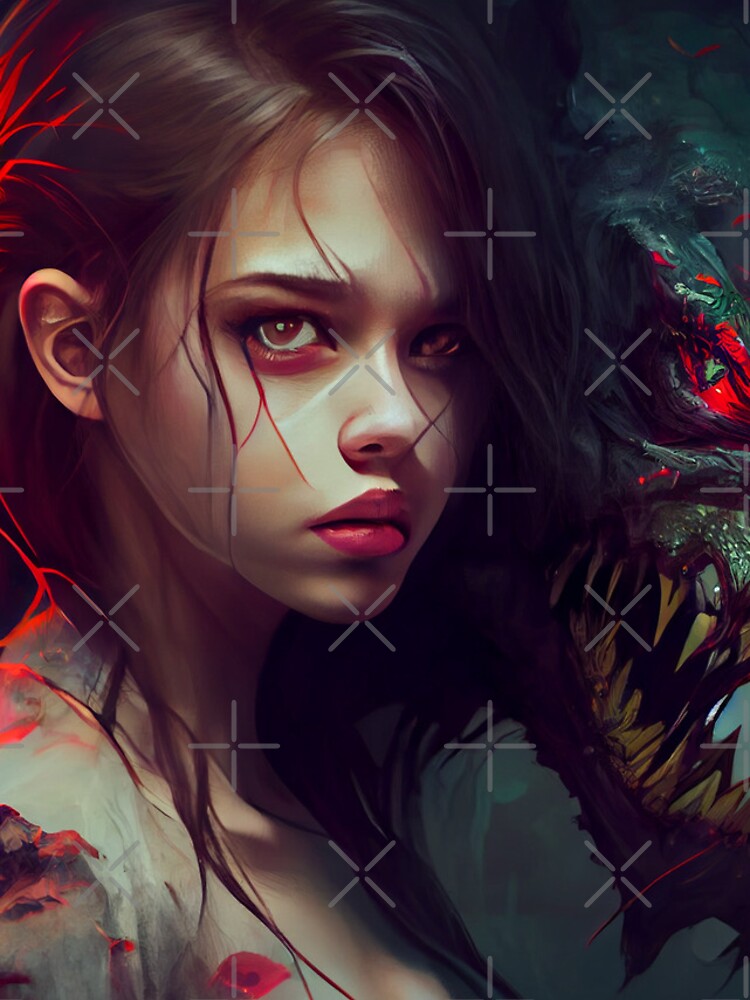Aperçu 4 sur 4. Coque iPhone avec l'œuvre Brunette Girl with Pet Demon Digital Painting créée et vendue par CodeAndColors.