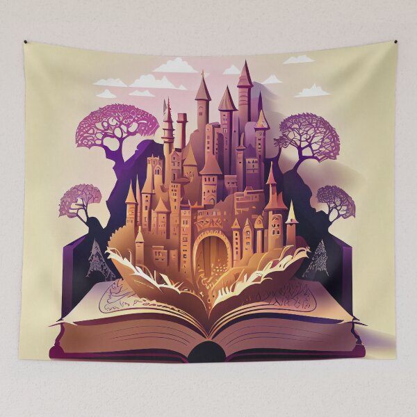 Item preview, Castle Landscape in a Story Book Digital Painting designed and sold by CodeAndColors.