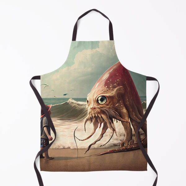 Item preview, Cat and Squid Hybrid Meeting a Child on the Beach Digital Painting designed and sold by CodeAndColors.