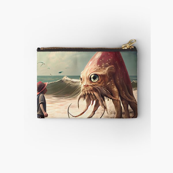 Item preview, Cat and Squid Hybrid Meeting a Child on the Beach Digital Painting designed and sold by CodeAndColors.