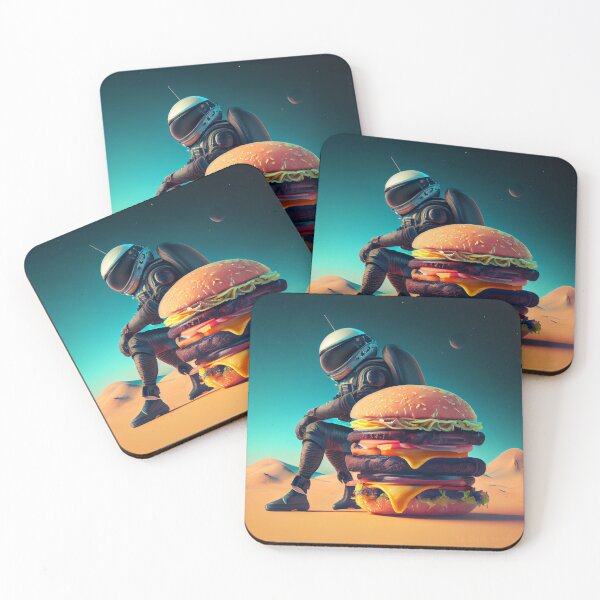 Item preview, Black spacesuit astronaut in a strange unknown planet with burger designed and sold by ladarkepoque.