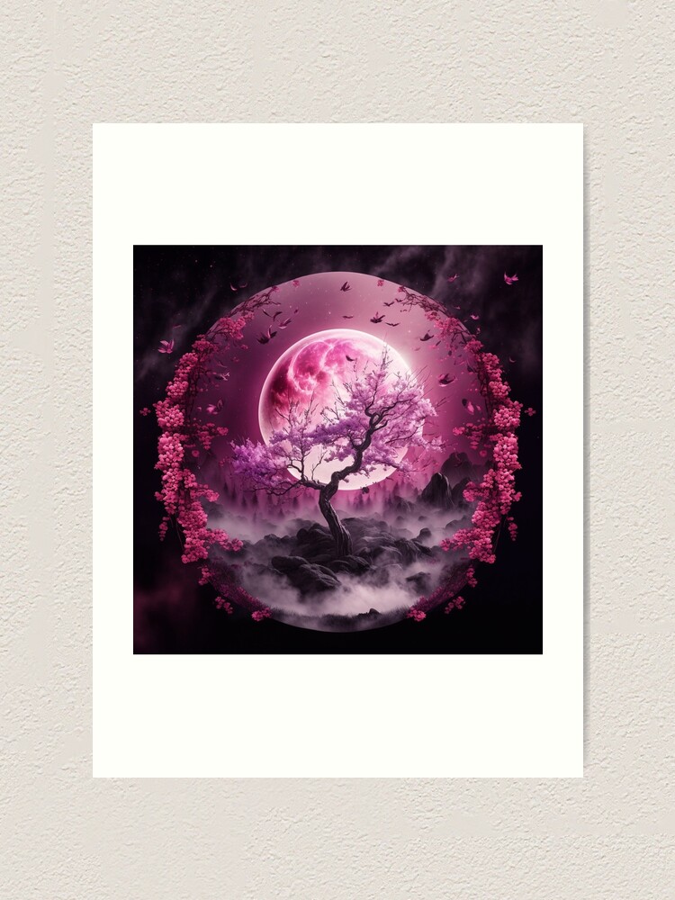 Cherry Trees moon newest print ,large moon print, cherry blossoms