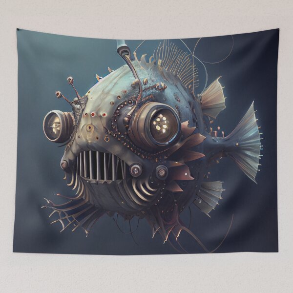 Item preview, Cool Steampunk Robot Anglerfish Fish Digital Painting designed and sold by CodeAndColors.