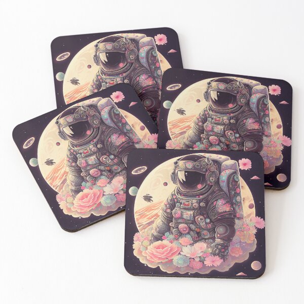 Item preview, Black spacesuit astronaut in a strange unknown planet with flowers designed and sold by ladarkepoque.