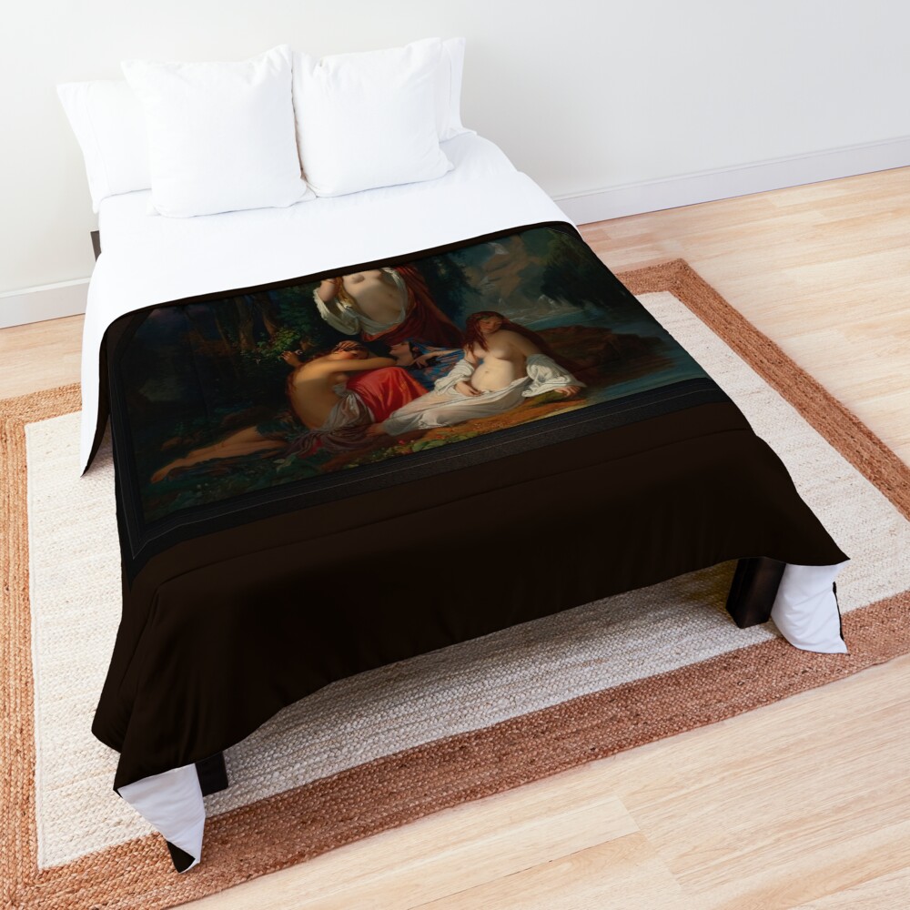 Les Baigneuses - Les Filles De La Source - Four Alluring Sisters 2 Les Baigneuses by Henri Lehmann Remastered Xzendor7 Classical Art Old Masters Reproductions Comforter