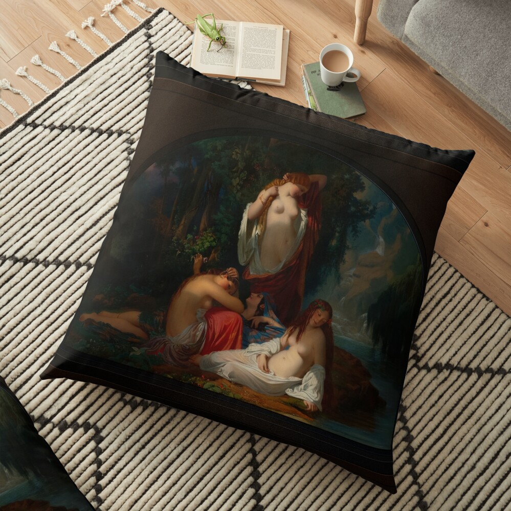 Les Baigneuses - Les Filles De La Source - Four Alluring Sisters 3 Les Baigneuses by Henri Lehmann Remastered Xzendor7 Classical Art Old Masters Reproductions Floor Pillow