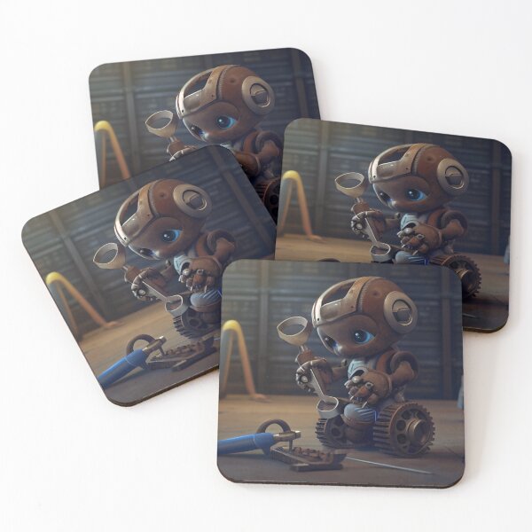 Item preview, Cute Baby Robot Playing with a Wrench Digital Painting designed and sold by CodeAndColors.