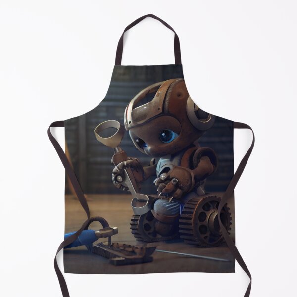 Aperçu de l'œuvre Cute Baby Robot Playing with a Wrench Digital Painting créée et vendue par CodeAndColors.