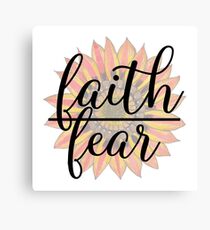 Christian Symbol - Faith Over Fear - Cute Floral Typography Canvas Print