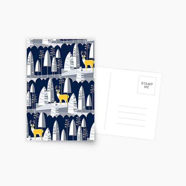 Mod Deer in Winter Forest Postcard