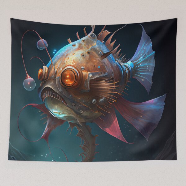 Item preview, Dark Cool Steampunk Anglerfish Fish Digital Painting designed and sold by CodeAndColors.